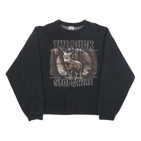 FRUIT OF THE LOOM Mens Black The Buck Stops Here Crew Neck L Cotton Sweatshirt