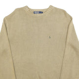 POLO RALPH LAUREN Mens Beige Plain Cotton Basic Knit Crew Neck Jumper S Classic
