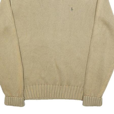 POLO RALPH LAUREN Mens Beige Plain Cotton Basic Knit Crew Neck Jumper S Classic