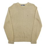 POLO RALPH LAUREN Mens Beige Plain Cotton Basic Knit Crew Neck Jumper S Classic