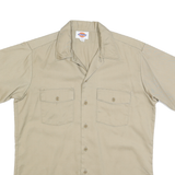 DICKIES Mens Beige Workwear Shirt L Cotton Blend Utility Button Pocket