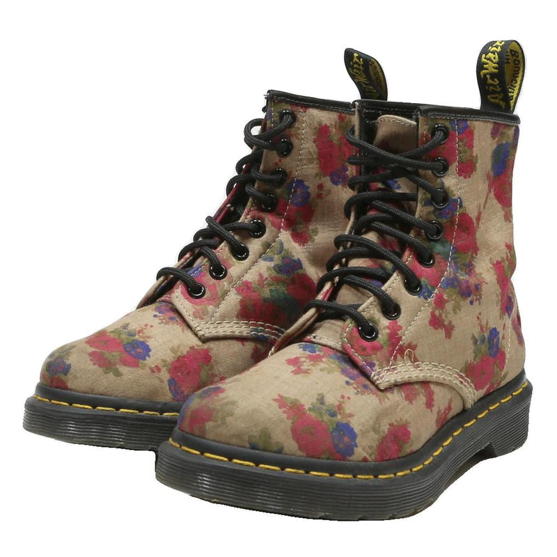 DR MARTENS Womens Ankle Boots Beige Floral Synthetic UK 3 Lace-Up