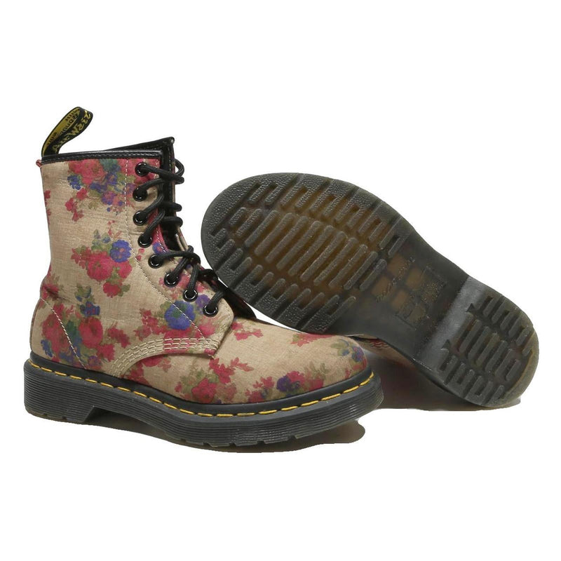 DR MARTENS Womens Ankle Boots Beige Floral Synthetic UK 3 Lace-Up