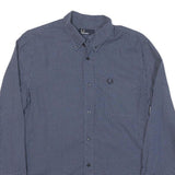 FRED PERRY Mens Blue & White Pattern Cotton Blend Shirt M Button Collar Casual