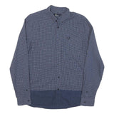 FRED PERRY Mens Blue & White Pattern Cotton Blend Shirt M Button Collar Casual