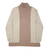CALVIN KLEIN JEANS Womens Beige & Brown Colourblock Plain Roll Neck Jumper L