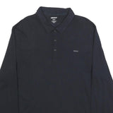 DKNY Mens Black Long Sleeve Plain Polo Shirt 2XL Cotton Blend Classic Fit