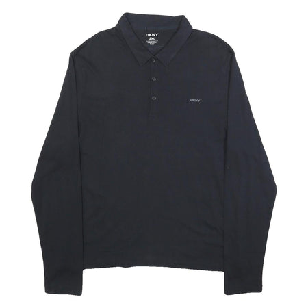 DKNY Mens Black Long Sleeve Plain Polo Shirt 2XL Cotton Blend Classic Fit