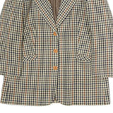 Womens Brown Beige Check Button Cotton Jacket L Woven Classic Tailored