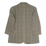 Womens Brown Beige Check Button Cotton Jacket L Woven Classic Tailored