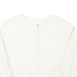 LEE Womens White Henley Neck XS Cotton Blend Sweatshirt Long Sleeve Pullover