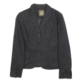 TRUSSARDI Womens Black Grey Checked Tailored Jacket S Polyester Blend Button