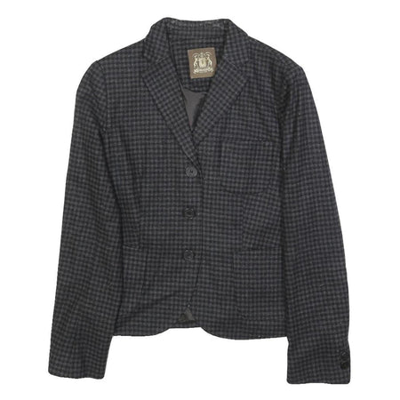 TRUSSARDI Womens Black Grey Checked Tailored Jacket S Polyester Blend Button