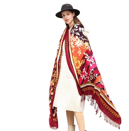 Anyyou 100% Merino Wool Burgundy Silk Satin Large Winter Scarf Pashmina Shawl Bandana Perfect For Women Ladies Fashion Style