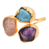 18k Gold-Plated Raw Rose Quartz, Blue Turquoise & Purple Amethyst Ring
