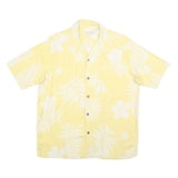 ISLAND REPUBLIC Mens Yellow & White Floral Silk Shirt M Summer Casual Hawaiian