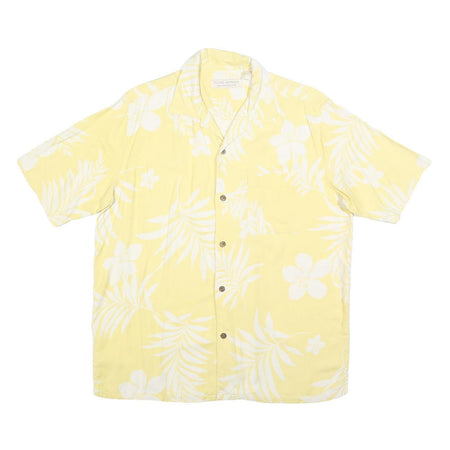 ISLAND REPUBLIC Mens Yellow & White Floral Silk Shirt M Summer Casual Hawaiian