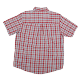 CHAPS Mens Red & White Checked Short Sleeve Shirt L Casual Cotton Blend Button
