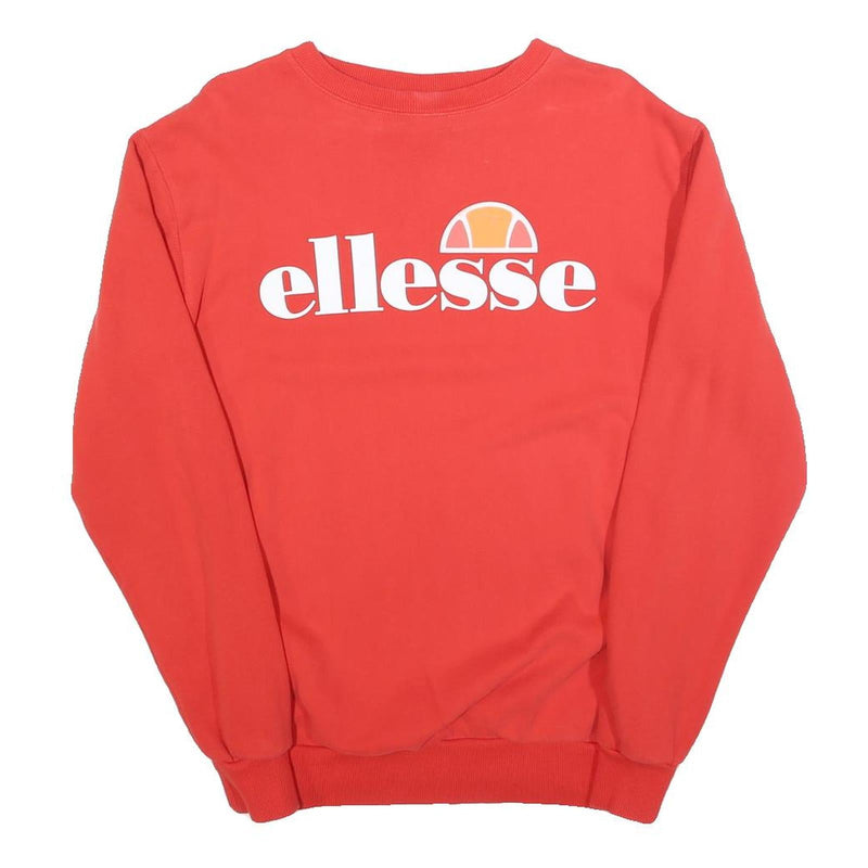 ELLESSE Womens Red Cotton Blend Crew Neck UK 10 Sweatshirt Logo Casual Pullover