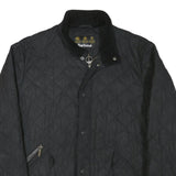 BARBOUR Mens Black Quilted Jacket L Polyester Blend Button Closure Classic Fit