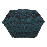ZEPPELIN Womens Blue & Black Patterned Jumper Crew Neck Basic Knit L