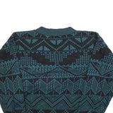 ZEPPELIN Womens Blue & Black Patterned Jumper Crew Neck Basic Knit L