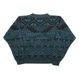 ZEPPELIN Womens Blue & Black Patterned Jumper Crew Neck Basic Knit L