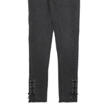 LEVI'S 710 Womens Slim Black Denim Raw Hem Skinny Cotton Blend W24 L25 Lace-Up