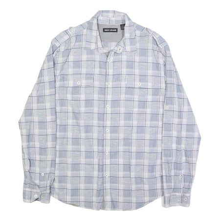 DKNY Mens Blue White Check Shirt L Casual Cotton Long Sleeve Button Shirt