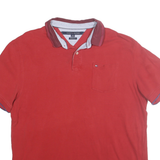 TOMMY HILFIGER Mens Red Polo Shirt Short Sleeve Plain XL Classic Fit Cotton