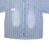 BUGLE BOY Mens Blue & White Striped Cotton Short Sleeve Shirt XL Casual