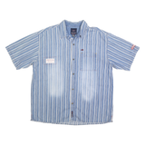 BUGLE BOY Mens Blue & White Striped Cotton Short Sleeve Shirt XL Casual