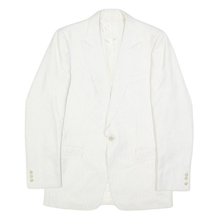 BREISACHER Mens White Pinstripe Jacket S Woven Button Closure Classic Fit Blazer
