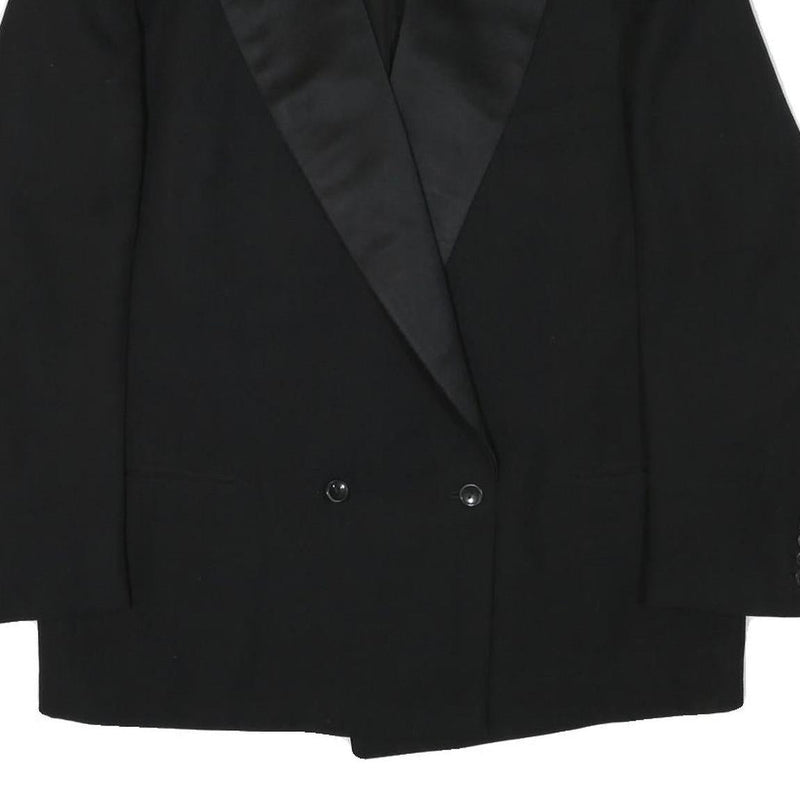 ESKA Womens Black Wool Blend Blazer Jacket L Satin Lapel Button Closure Tailored