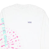 VANS Mens White & Pink Tie Dye Long Sleeve Crew Neck Cotton Blend L T-Shirt