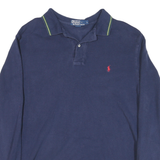 POLO RALPH LAUREN Mens Navy Blue Long Sleeve Plain Polo Shirt L Classic Cotton