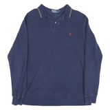POLO RALPH LAUREN Mens Navy Blue Long Sleeve Plain Polo Shirt L Classic Cotton