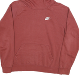 NIKE Womens Red Pullover Hoodie M Simple Logo Cotton Blend Casual