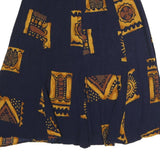 Womens Blue & Brown Block Pattern Swing Midi Polyester Skirt M Casual