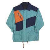 Mens Blue & Orange Colourblock Zip Jacket L Polyester Casual Retro Style