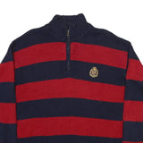 LAUREN RALPH LAUREN Womens Navy & Red Striped Pattern Jumper Quarter Zip Crew
