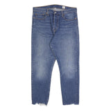 LEVI'S Womens Regular Fit Blue Denim Straight Jeans W32 L27 Distressed Hem