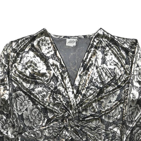 MARK ANTHONY Womens Black & White Floral Cropped Jacket M Polyester V-Neck