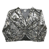 MARK ANTHONY Womens Black & White Floral Cropped Jacket M Polyester V-Neck