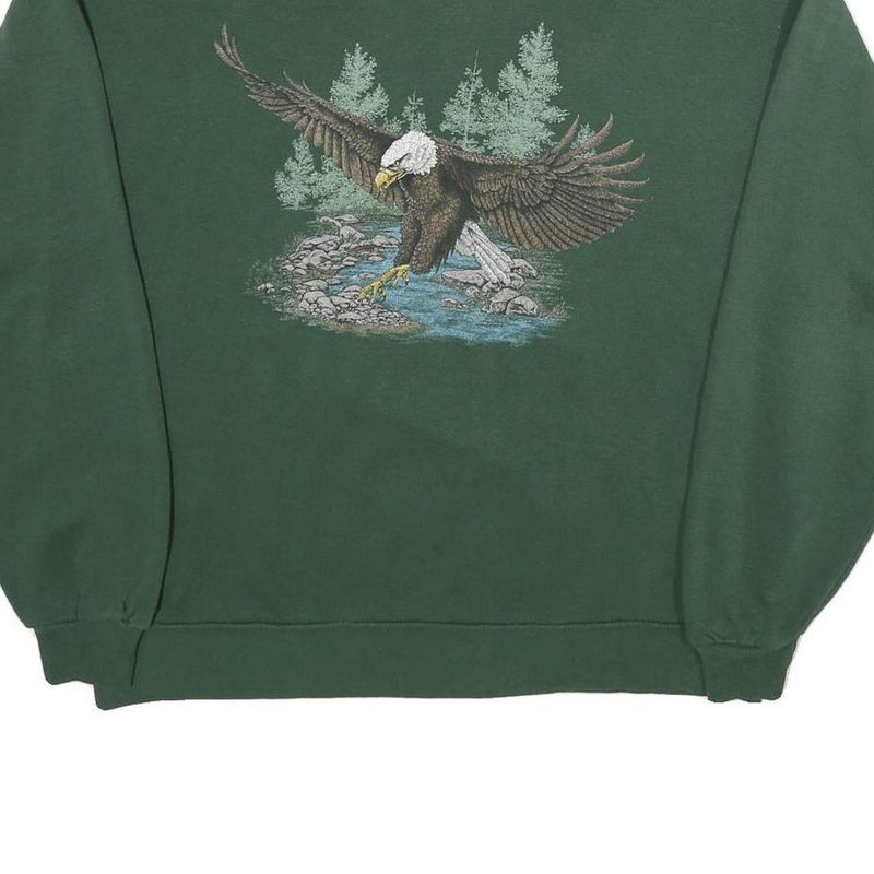 ENDLESS DESIGNS Womens Green Eagle Graphic Crew Neck L Sweatshirt Cotton Blend
