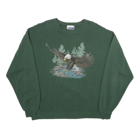 ENDLESS DESIGNS Womens Green Eagle Graphic Crew Neck L Sweatshirt Cotton Blend