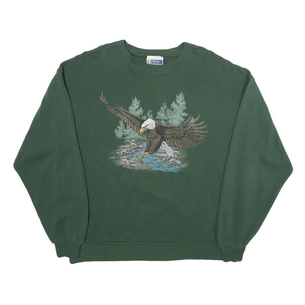 ENDLESS DESIGNS Womens Green Eagle Graphic Crew Neck L Sweatshirt Cotton Blend