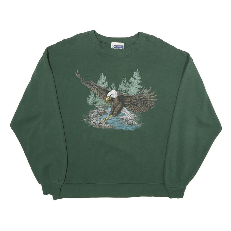 ENDLESS DESIGNS Womens Green Eagle Graphic Crew Neck L Sweatshirt Cotton Blend