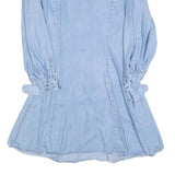 ZARA Womens Blue Denim Fit & Flare Cotton Blend Dress Long Sleeve XS Casual