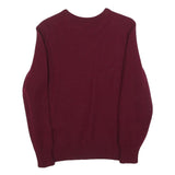 DR MARTENS Boys Maroon Plain Wool Jumper Crew Neck Basic Knit L Elbow Patch